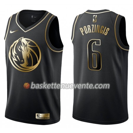 Maillot Basket Dallas Mavericks Kristaps Porzingis 6 Nike Noir Gold Edition Swingman - Homme